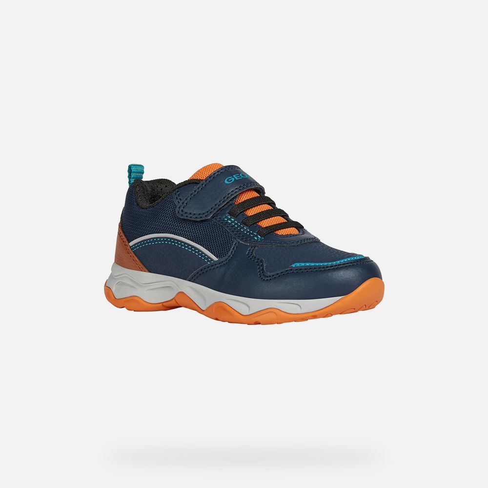 Basket Geox Calco - Bleu Marine/Orange - Garcon 527903-OZX